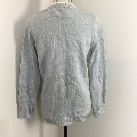 Women’s Grey with Silver Thread Penguin Print with Pompom Ball Knit LS Sweater - Picture 3 of 3